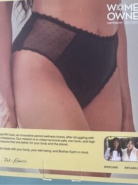 Rif Care Organic Cotton Hemp Leakproof Period Underwear Large Black Mid Rise NIB